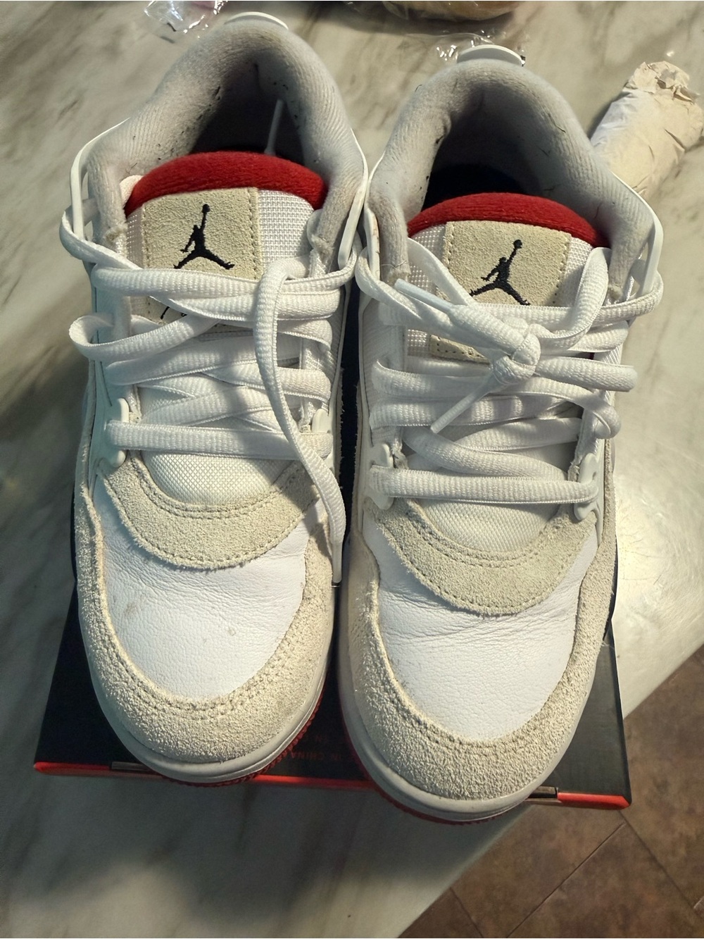 Jordan Kids White and Red Low-Top Sneakers